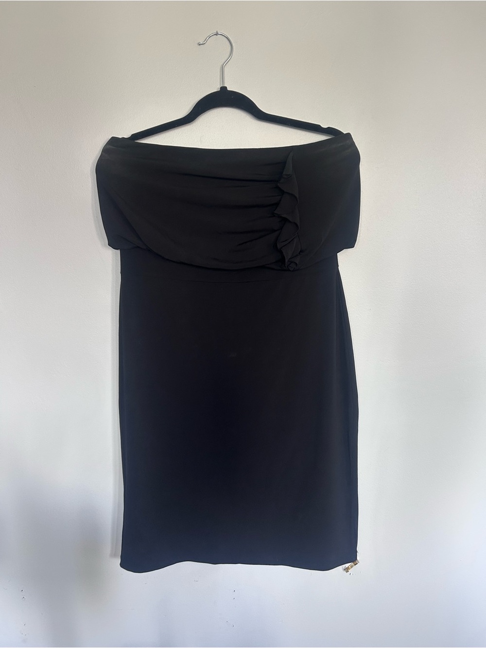White House Black Market Strapless Black Cocktail Dress with Folded Bodice